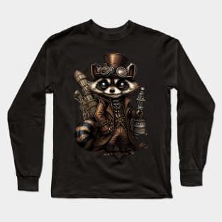 Cute Cartoon Steampunk Raccoon Long Sleeve T-Shirt